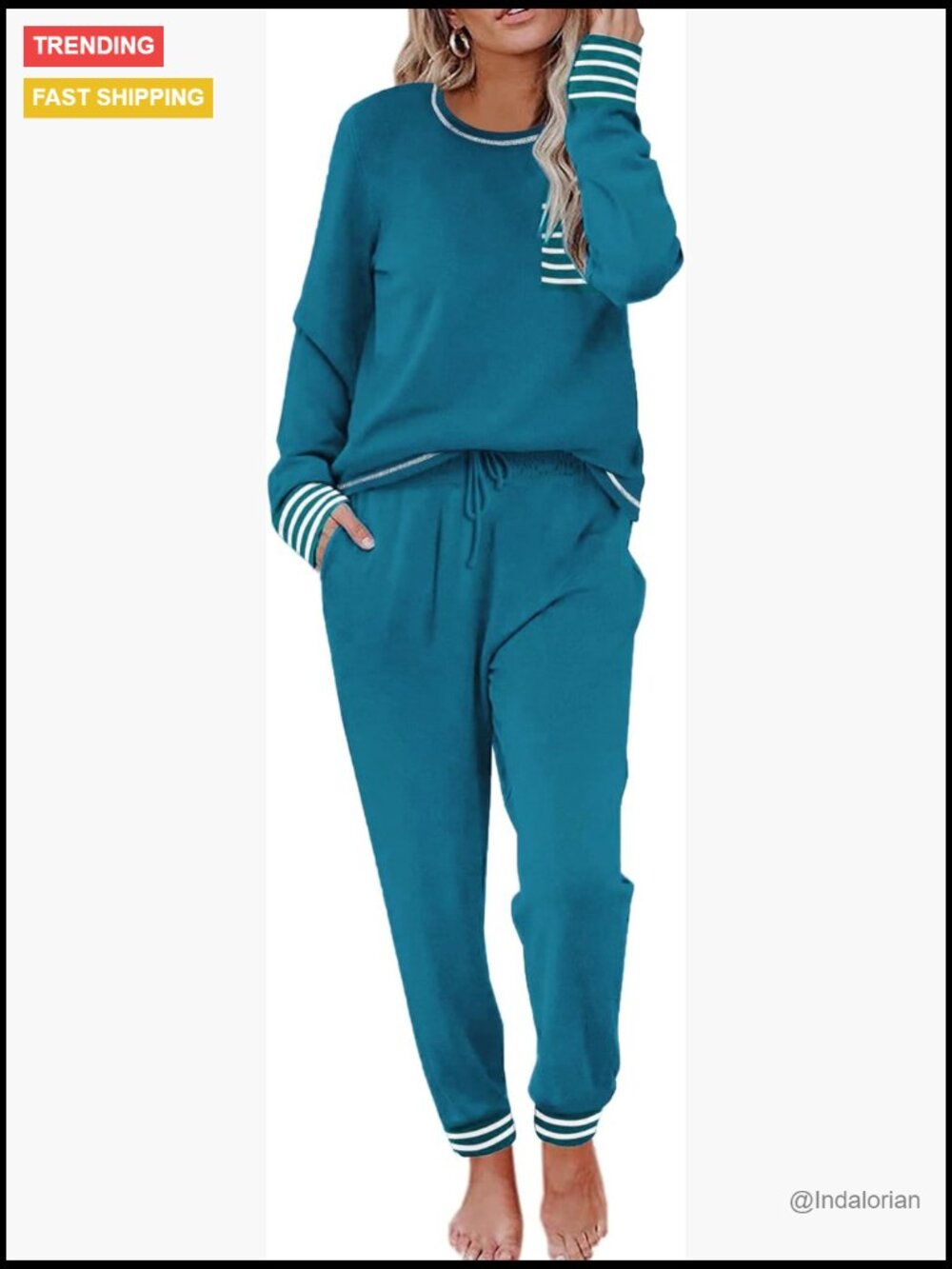 Long Sleeve Pajama Set With Pants, Soft Polyester Blend Loungewear